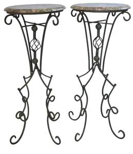 lot 83K image: DR - Marble-Topped Metal Plant Stands (Pair)