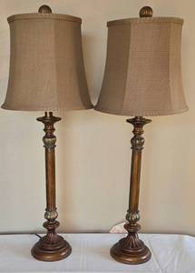 lot 84K image: DR - Pair of Vintage Wooden Table Lamps - 33.5 in Tall