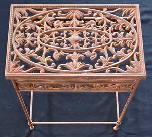 lot 97K image: LR - Iron Filigree Table - Copper-Toned