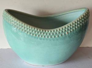 lot 99K image: K - Ceramic Planter Turquoise with Dotted Rim