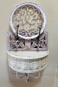 lot 101K image: MR - White Metal Wall Shelf, Round Wall Hanging and Wooden Wall Hook Plaque