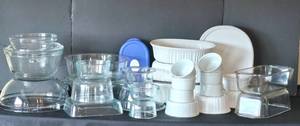 lot 102K image: MR - Pyrex, CorningWare & Farberware Casseroles & Bowls - White Bakeware Assortment