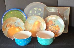 lot 103K image: MR - Pier 1 Imports Stoneware Floral Fruit Platter Set (8 pcs)