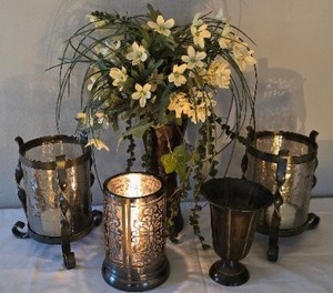 lot 158K image: O - Lovely Home Decor Assortment including a Faux Floral Arrangement and Decorative Candle Holders
