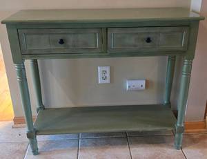 lot 162K image: O2 - Charming Sage Green 2-Drawer Sofa Table