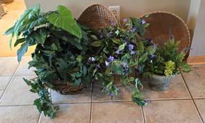 lot 166K image: O2 - Homart Ceramic Planter Set with Wicker Baskets & Tin Planter