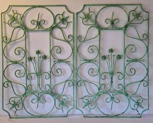 lot 172K image: LR - Pair of Wrought Iron Garden Grates  - Green Floral Center