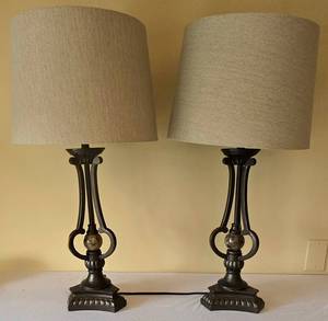 lot 178K image: DR - Bronze Marble Table Lamp Pair