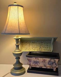 lot 227K image: O2 - Lamp, Shelf & Palm Planter Set