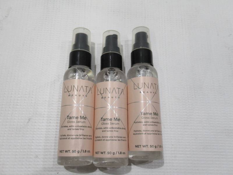 lot 922 image: NEW 3 Pack of Lunata Beauty TAME ME Hair Gloss Serum - Travel Size 1.8 oz Bottles