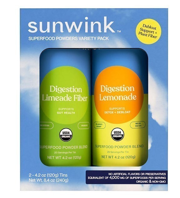 lot 387 image: NEW Sunwink Daily Debloat  Fiber Superfood Powder Duo 4.2 oz., 2 pk.
