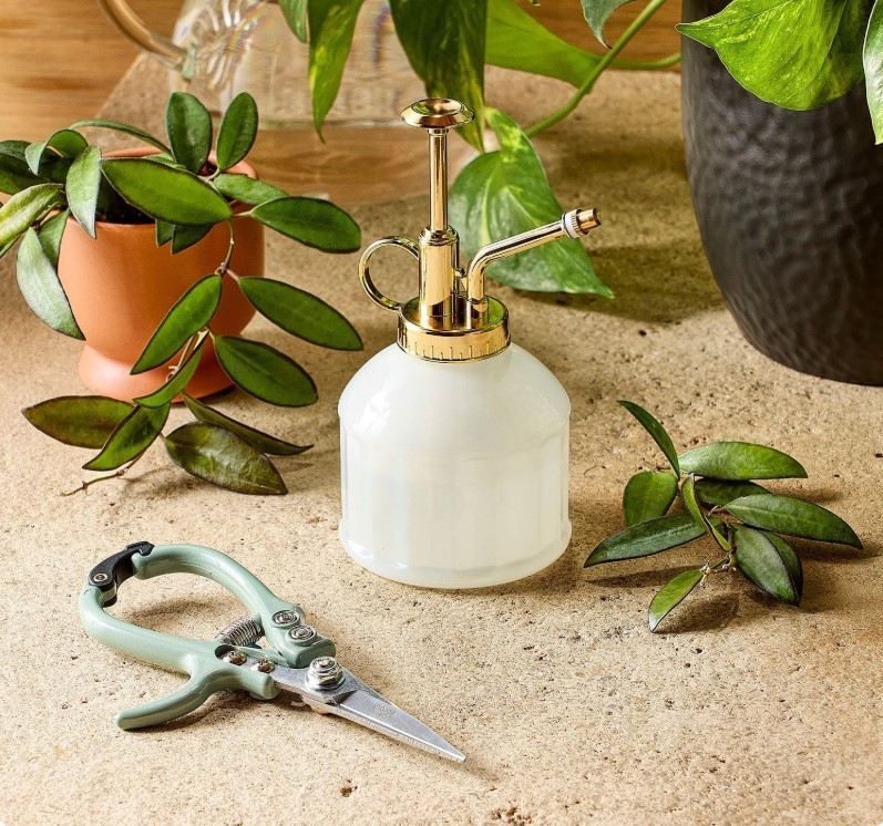 lot 395 image: NEW Modern Sprout Gardening Shears and Glass Plant Mister Set - Pink