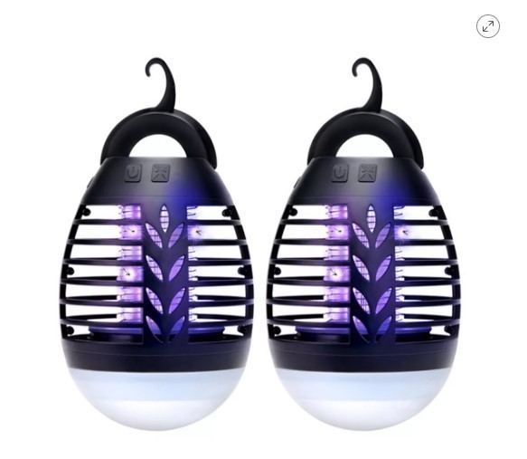 lot 743 image: 2 Pack of Dartwood Outdoor Bug Zapper - Waterproof, USB Rechargeable and Battery Powered Mosquito Killer, Insect Trap and Fly Swatter