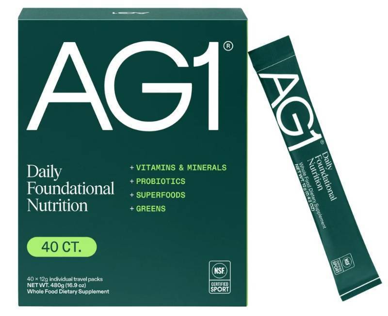 lot 325 image: Athletic Greens AG1 Daily Foundational Nutrition Green Drink, 40-count Single Serve Packs