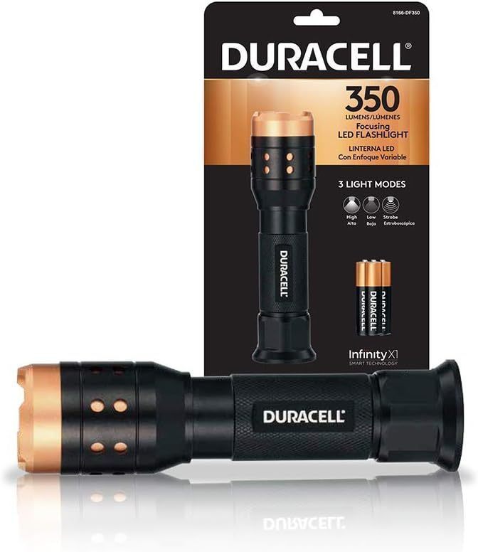 lot 244 image: NEW Duracell 350 Lumen Aluminum Focusing Flashlight - Ultra-Light - 3 Modes and 3-AAA Batteries Included