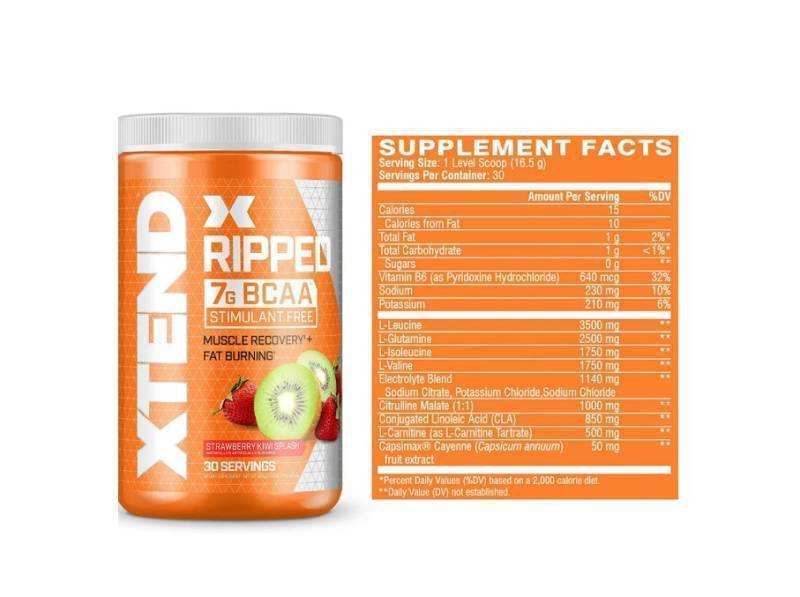 lot 265 image: XTEND Ripped 7g BCAA Powder, for Muscle Recovery, Sugar-Free, Strawberry Kiwi Splash, 30 Servings