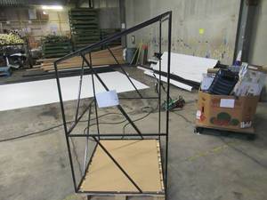 lot 104 image: Welded Black Metal Frame Built to Fit Onto Pallets with Angled Roof - Perfect for Projects