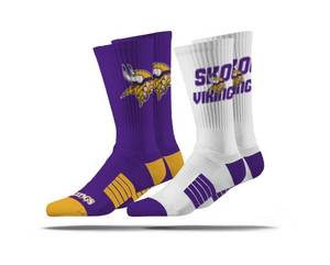 lot 305 image: NEW Strideline NFL Minnesota Vikings Adult 2-Pack Crew Socks - ML