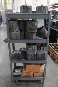 lot 305 image: Warehouse Cart with Sandblaster Accessories - Nozzles, Sifters, Buckets