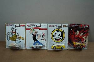 lot 165 image: 4 Premium Hot Wheels - Hagar, Popeye, Felix & Flash Gordon Series