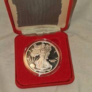 lot 8 image: 2000 Silver Eagle UNC, encaps in box