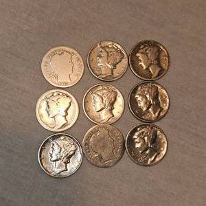 lot 31 image: Lot of 9-1910-1944 Silver Dimes, Very Nice