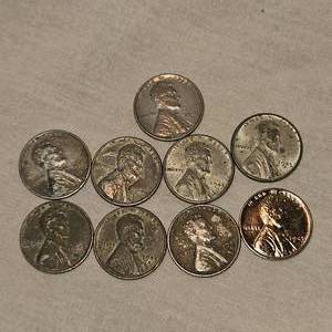 lot 5 image: 1943 Steel Wheatback Pennies 1c, Qty 9