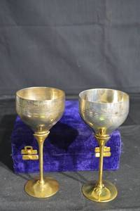 lot 104 image: Brass Goblets - Pair in Purple Velvet Case