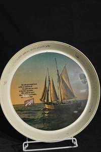 lot 114 image: Schlitz Advertising Plate - Sailing Ship Scene, Round, with Wooden Display Box