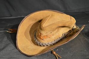 lot 124 image: Laredo Medium Suede Western Hat - Braided Leather Band & Feather
