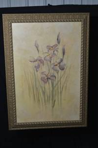 lot 200 image: Blum Iris Floral Painting - Signed in Ornate Gold Frame