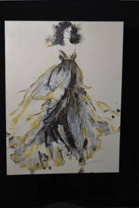 lot 214 image: Original Fashion Illustration - Woman in Evening Gown, Signed 1994, 29.5 x 39 in