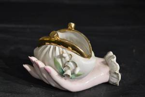 lot 133 image: NIK Porcelain Lidded Trinket Box - Floral Hand Motif, Gold Accents