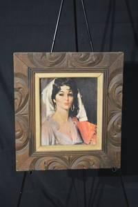 lot 230 image: Framed Portrait of a Woman - Ornate Carved Wood Frame