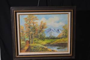 lot 235 image: Dorothy Burnage Landscape Painting - Autumn Forest, Mountain Lake Scene