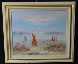 lot 242 image: Alex Gore - Seaside Impressionist Oil Painting in Gilded Frame