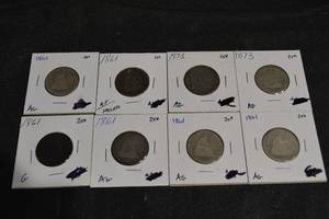 lot 11 image: Seated Liberty Quarters Various Years and Conditions. (90% Silver)