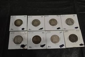 lot 18 image: Seated Liberty Quarters - 8 Coins, 1877-1891 U.S. 25� Lot