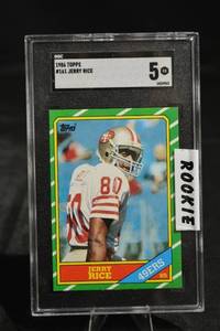 lot 39 image: Topps 1986 Jerry Rice #161 Rookie Card - 49ers WR, SGC 5 EX Graded Football Card