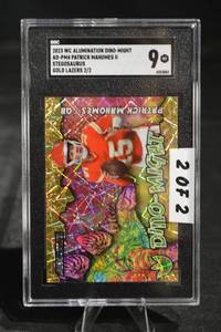 lot 57 image: Dino-Might AD-PM4 Patrick Mahomes II Stegosaurus Gold Lazers 22 SGC 9 Mint