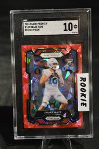 lot 65 image: Drake Maye - 2024 Panini Prizm Red Ice Rookie Card No. 103 (RC) SGC 10