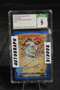 lot 153 image: Topps Gypsy Queen Aristides Aquino Autographs Blue RC 6699 - Cincinnati Reds Card
