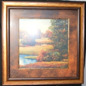 lot 251 image: Autumn Landscape Painting - Framed, 39x39 in Brown-Gilt Frame