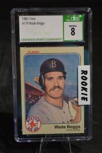 lot 159 image: Fleer Wade Boggs #179 Rookie Card (1983) - NMMint 8 CGS Slab, Boston Red Sox