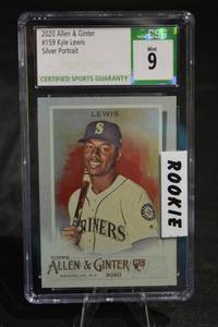 lot 160 image: Topps Allen & Ginter Kyle Lewis RC Silver Portrait 2020 CGC 9 Mint Mariners