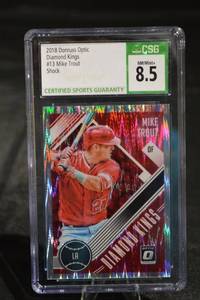 lot 162 image: 2018 Donruss Optic Diamond Kings #13 Mike Trout - Shock Parallel - CGS 8.5 NMMint