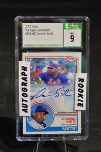 lot 164 image: Dominic Smith 2018 Topps Autographs #83A-DSI Mets Rookie Card - Mint 9