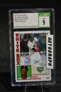 lot 165 image: Topps 2019 Update 84A Eloy Jimenez Autograph - 150th Anniversary White Sox RC - Mint 9