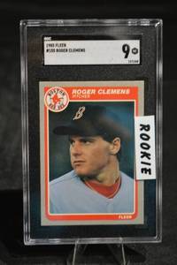 lot 185 image: Fleer 1985 Roger Clemens #155 Rookie Card - SGC 9 MT - Red Sox Pitcher