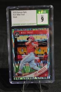lot 188 image: Donruss Optic Mike Trout #121 Los Angeles - 2018 Mint 9 Graded Card